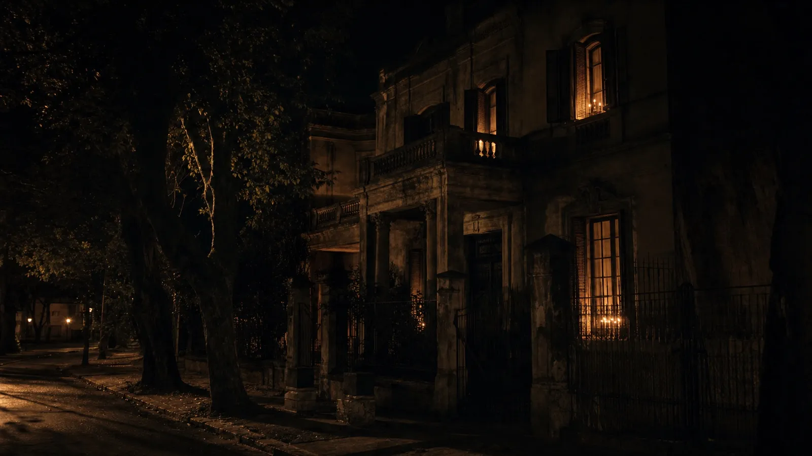 Exterior nocturno de la casona de Aurelio Iturbe en Belgrano