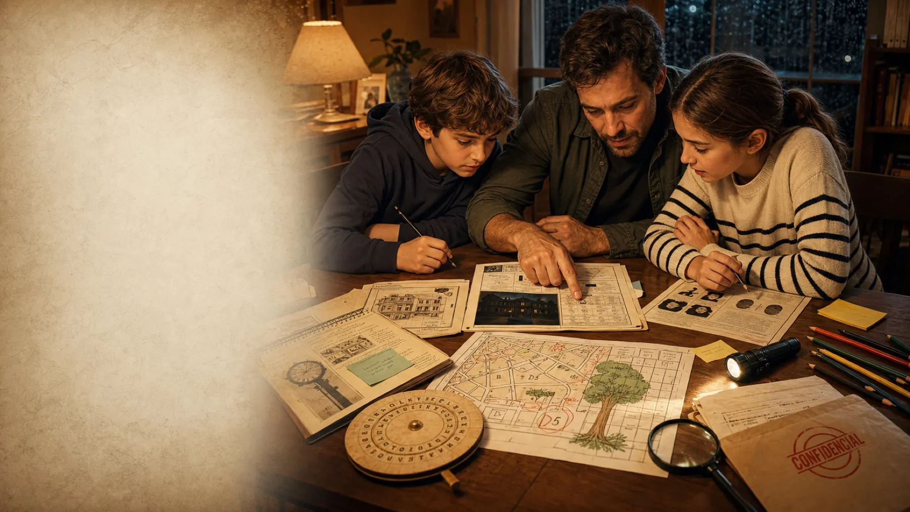 Familia resolviendo un expediente imprimible de Caso Cerrado KIDS