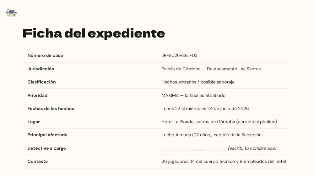 Página Ficha del expediente, con número de caso, lugar y fechas