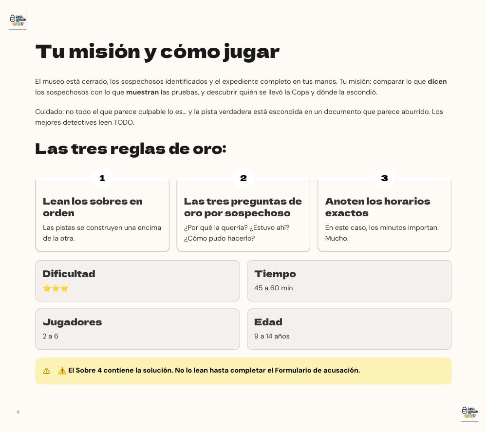 Página de misión y reglas de oro
