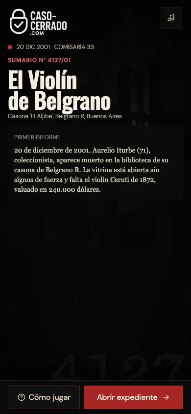 Pantalla inicial mobile del player de El Violín de Belgrano
