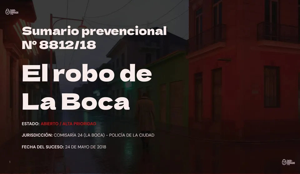 Carátula del expediente El robo de La Boca
