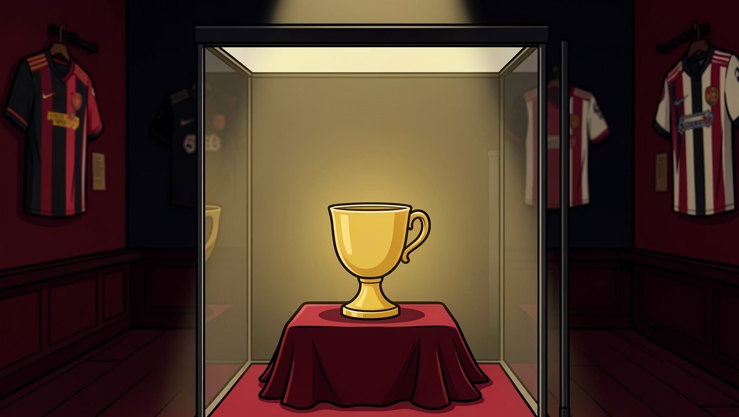 La Copa del Mundo en su vitrina del museo, rodeada de camisetas históricas
