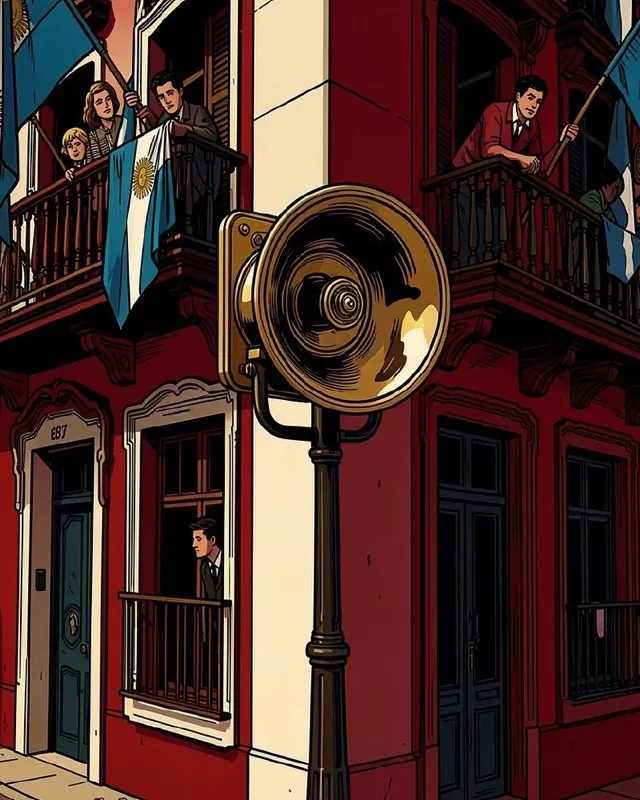 Ilustración recortada del altoparlante del barrio dentro del PDF de El Relator de Once